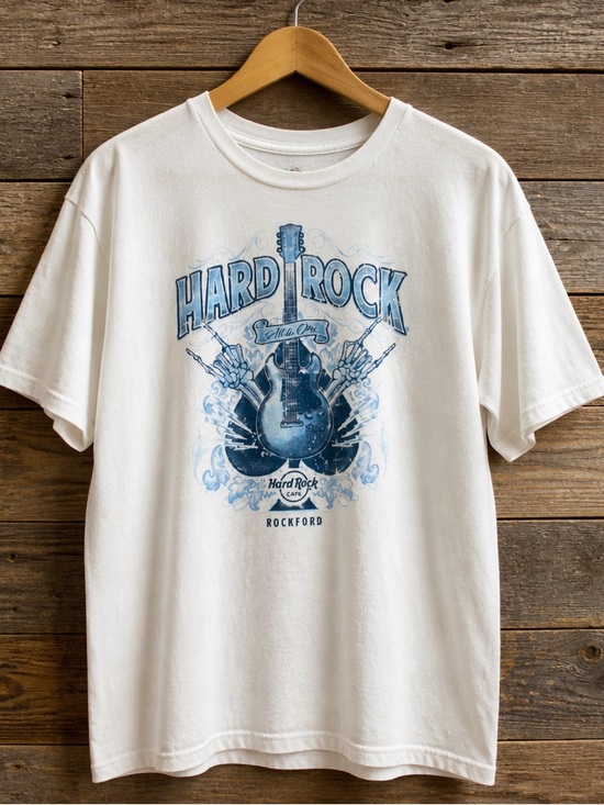 Hard Rock Cafe Other - Hard Rock Cafe White T-Shirt with Blue Guitar Graphic